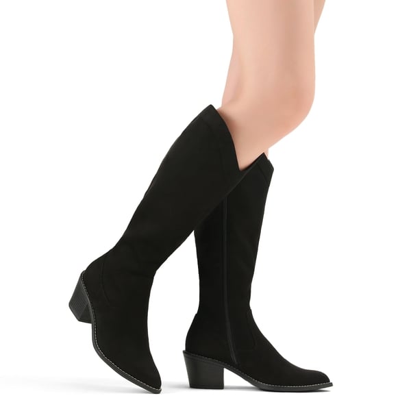 Montana Pointed Toe Knee High Boots - BLACK SUEDE - 1
